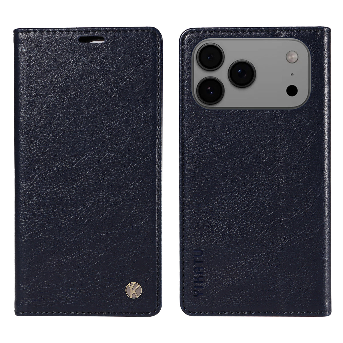 For iPhone 17 Pro Max Wallet Case YIKATU YK-006 Magnetic Closure Leather Phone Cover Litchi Texture - Navy Blue