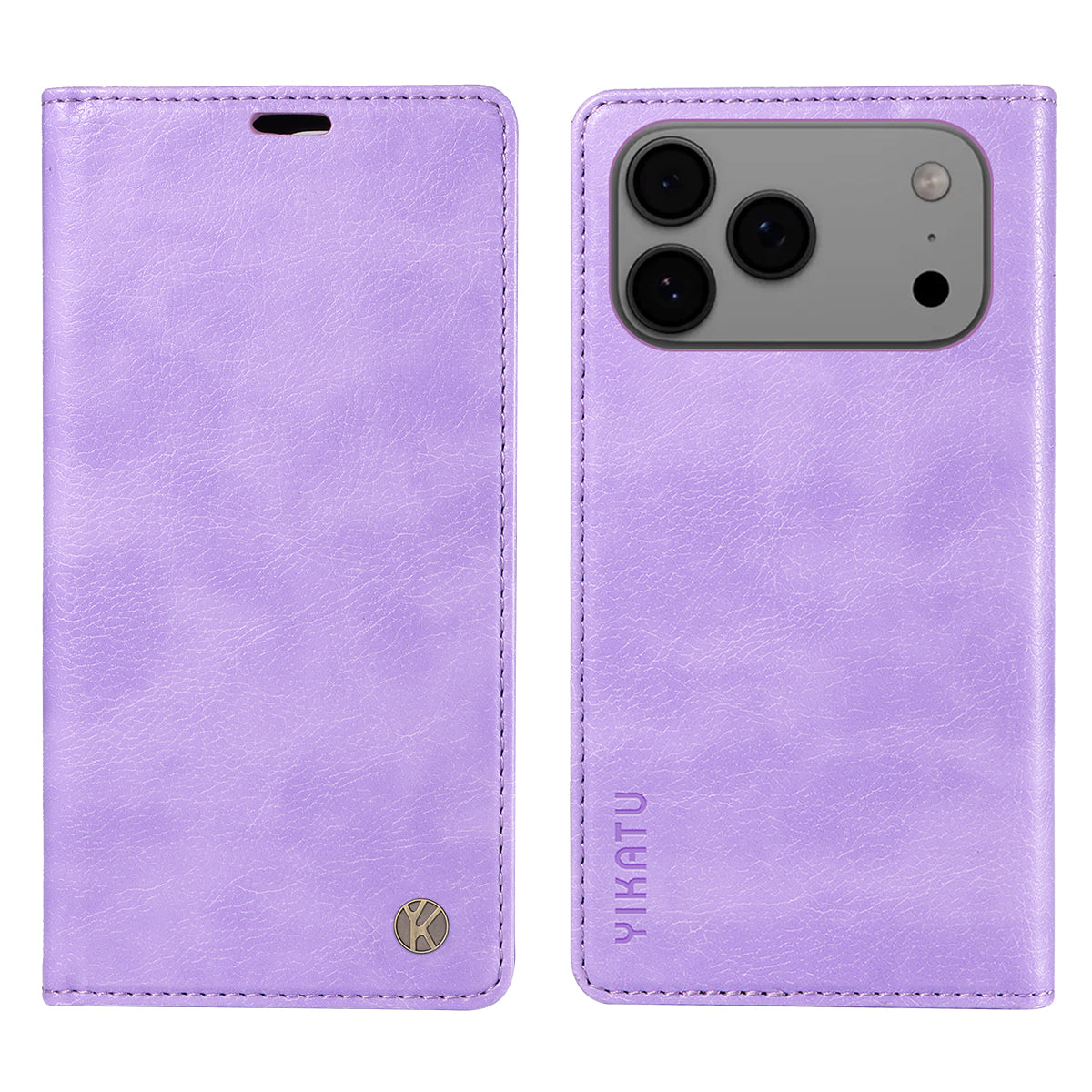 For iPhone 17 Pro Max Wallet Case YIKATU YK-006 Magnetic Closure Leather Phone Cover Litchi Texture - Purple