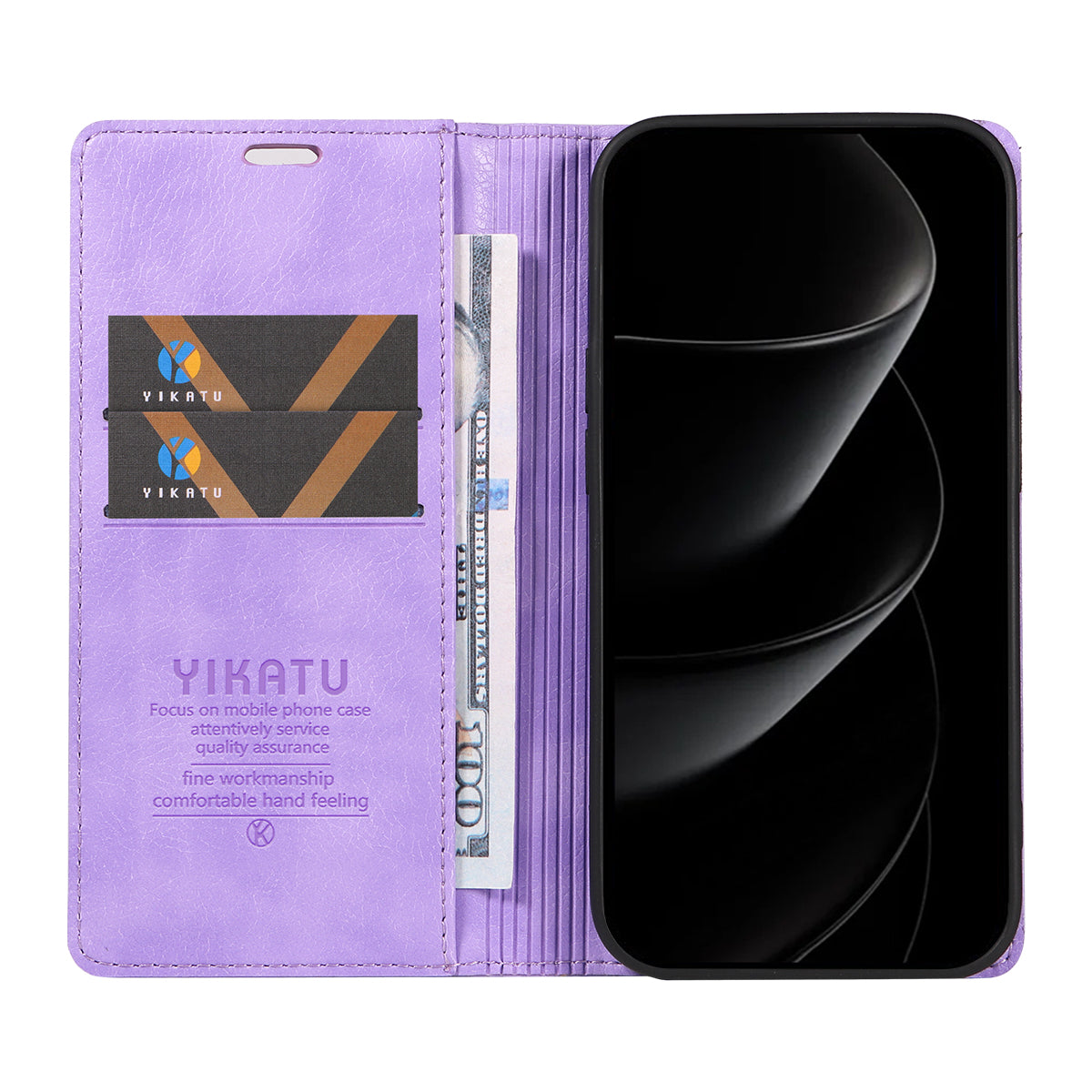 For iPhone 17 Pro Max Wallet Case YIKATU YK-006 Magnetic Closure Leather Phone Cover Litchi Texture - Purple