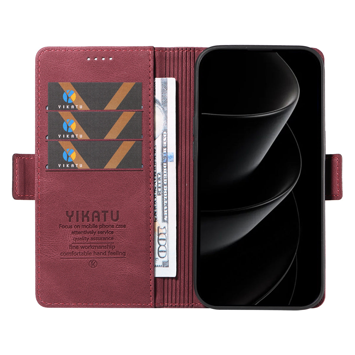 For iPhone 17 Pro Max Leather Case YIKATU YK-005 Skin-touch Feeling Wallet Phone Cover - Wine Red