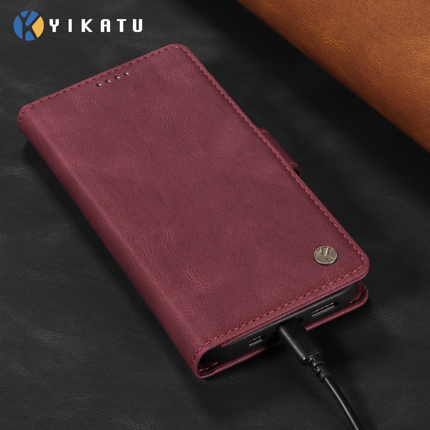 For iPhone 17 Pro Max Leather Case YIKATU YK-005 Skin-touch Feeling Wallet Phone Cover - Wine Red