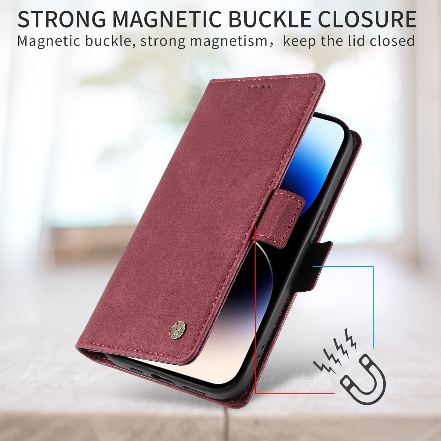 For iPhone 17 Pro Max Leather Case YIKATU YK-005 Skin-touch Feeling Wallet Phone Cover - Wine Red