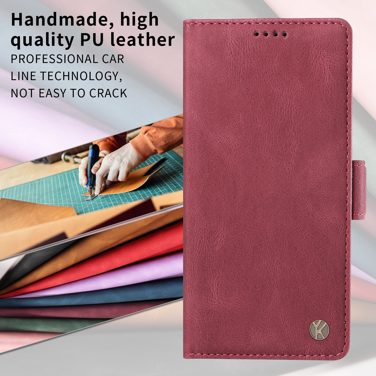 For iPhone 17 Pro Max Leather Case YIKATU YK-005 Skin-touch Feeling Wallet Phone Cover - Wine Red