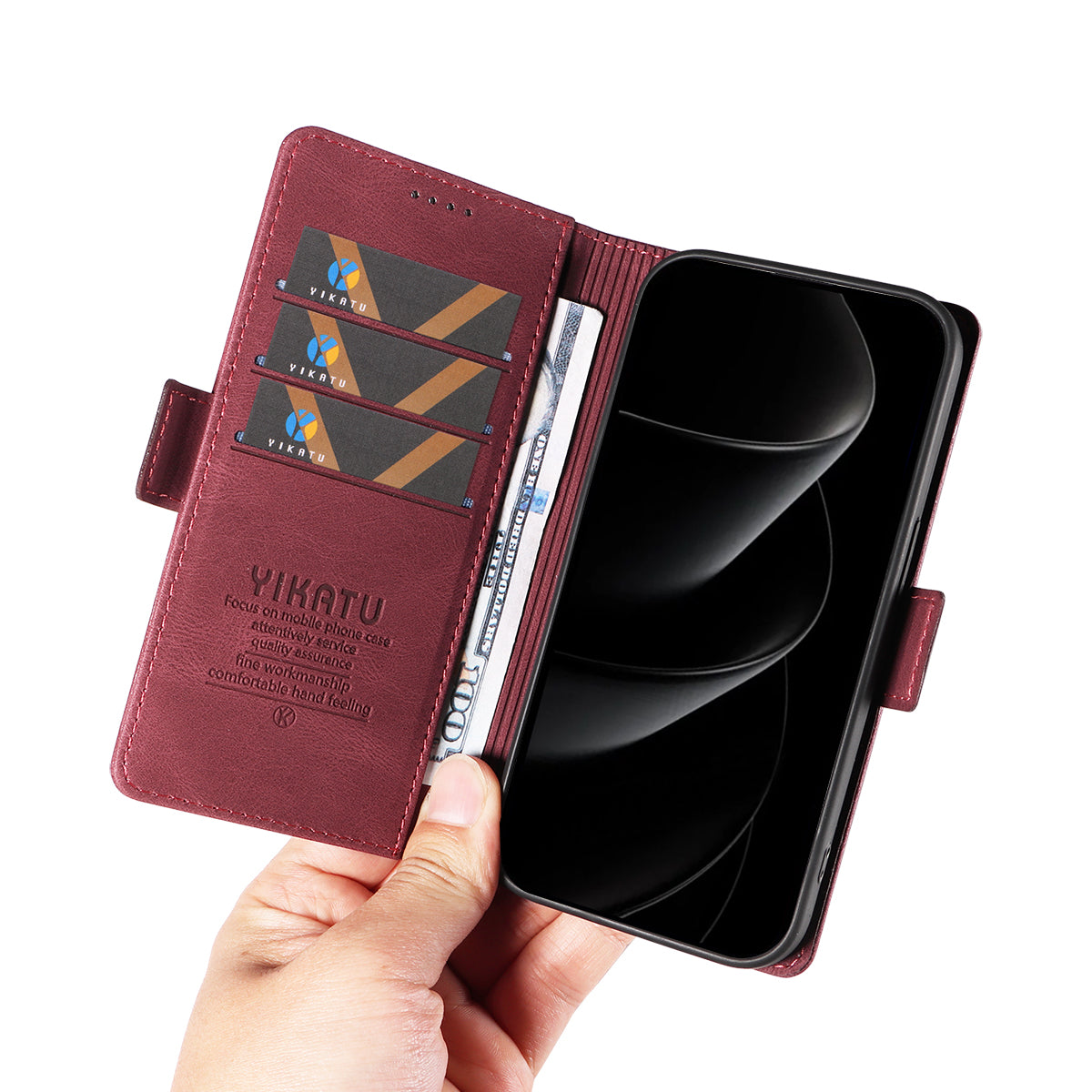 For iPhone 17 Pro Max Leather Case YIKATU YK-005 Skin-touch Feeling Wallet Phone Cover - Wine Red