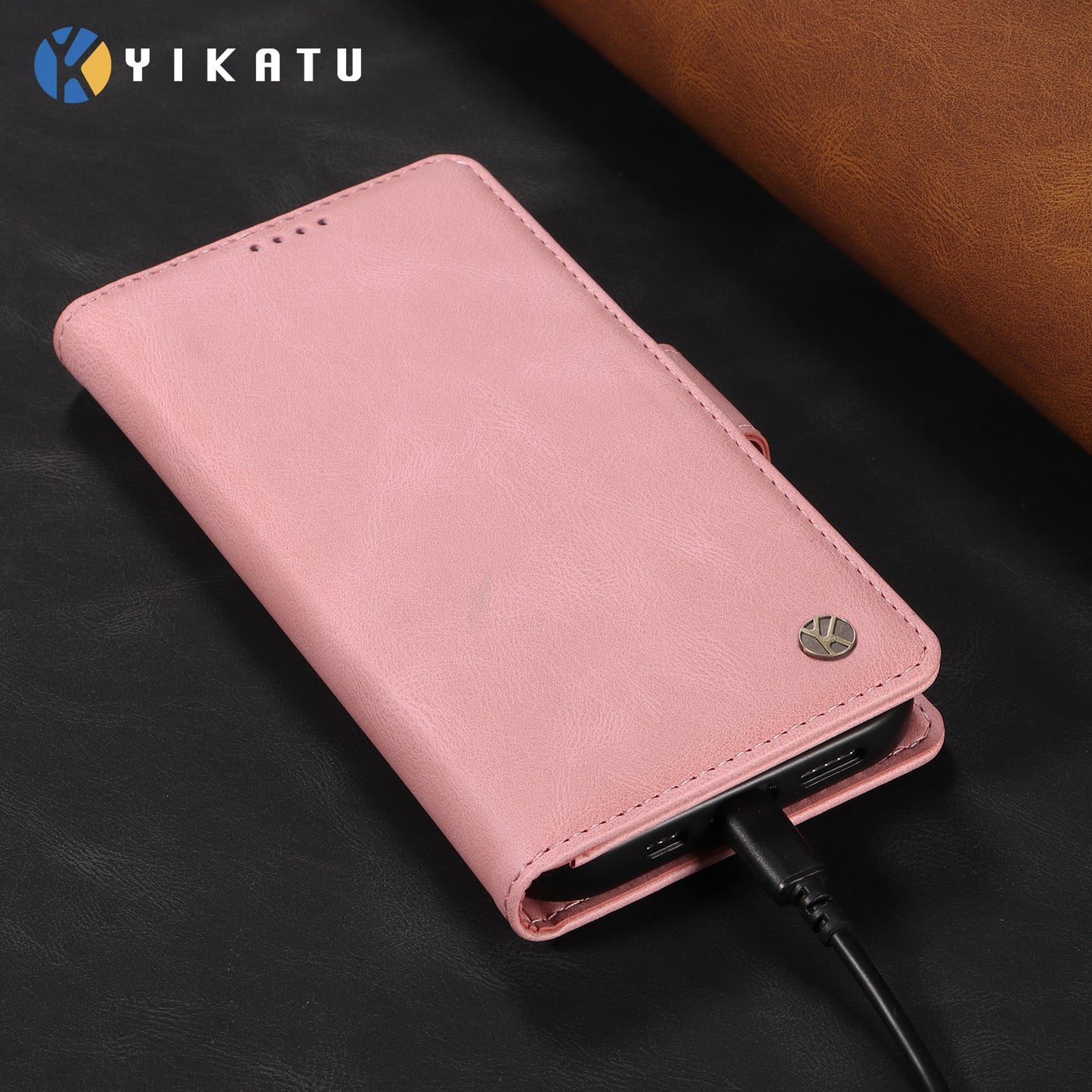 For iPhone 17 Pro Max Leather Case YIKATU YK-005 Skin-touch Feeling Wallet Phone Cover - Pink