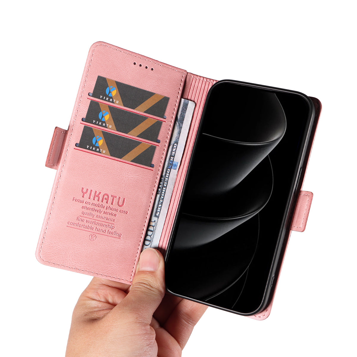For iPhone 17 Pro Max Leather Case YIKATU YK-005 Skin-touch Feeling Wallet Phone Cover - Pink