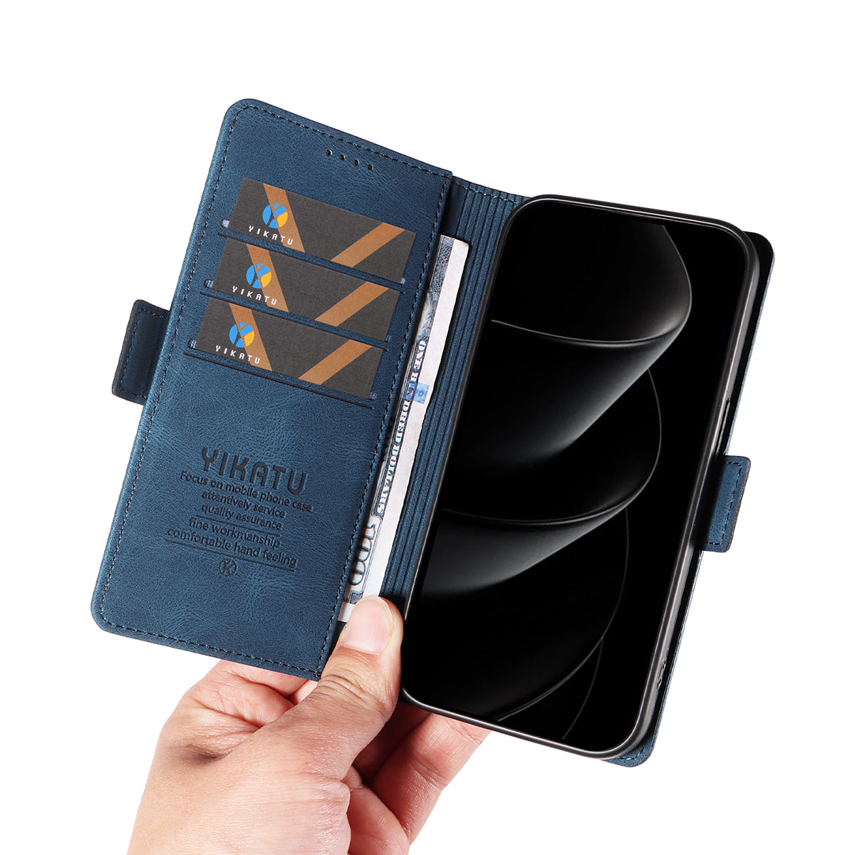 For iPhone 17 Pro Max Leather Case YIKATU YK-005 Skin-touch Feeling Wallet Phone Cover - Blue