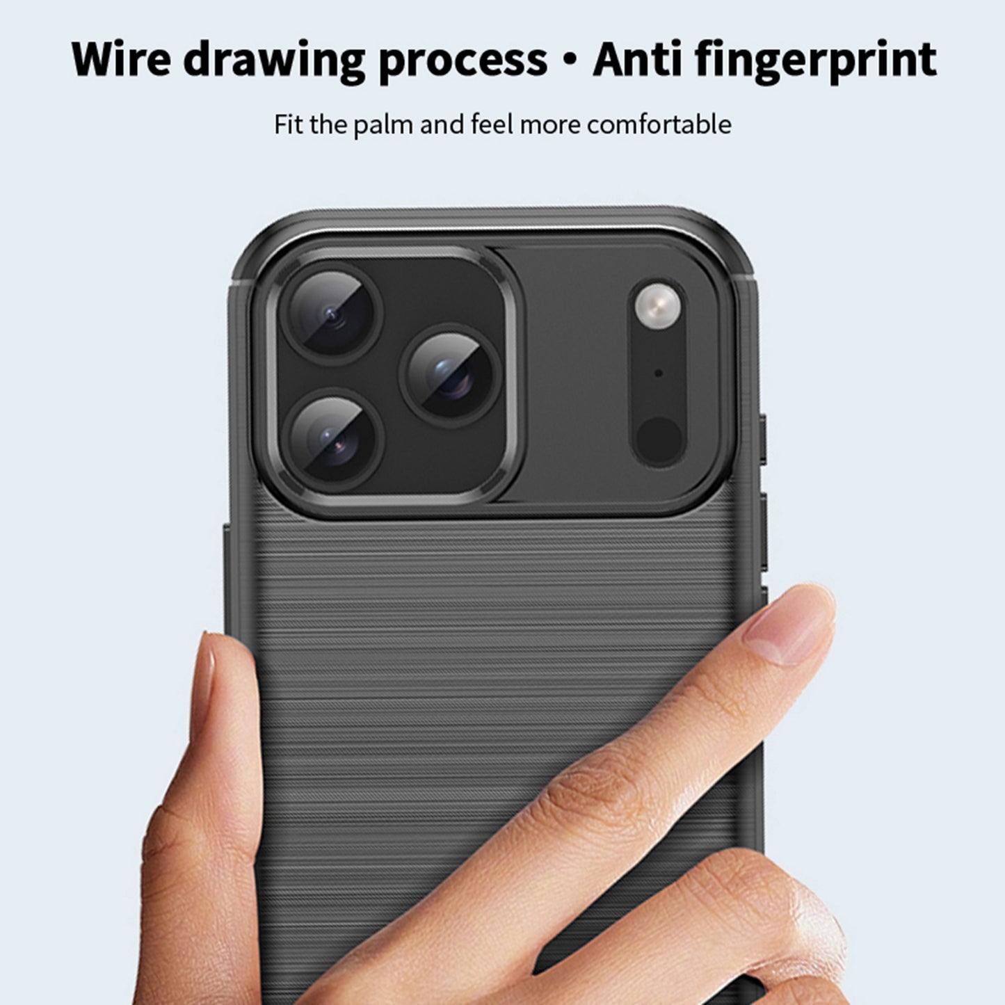 For iPhone 17 Pro Max Back Cover MOFI Brushed Texture Carbon Fiber Soft TPU Case - Black