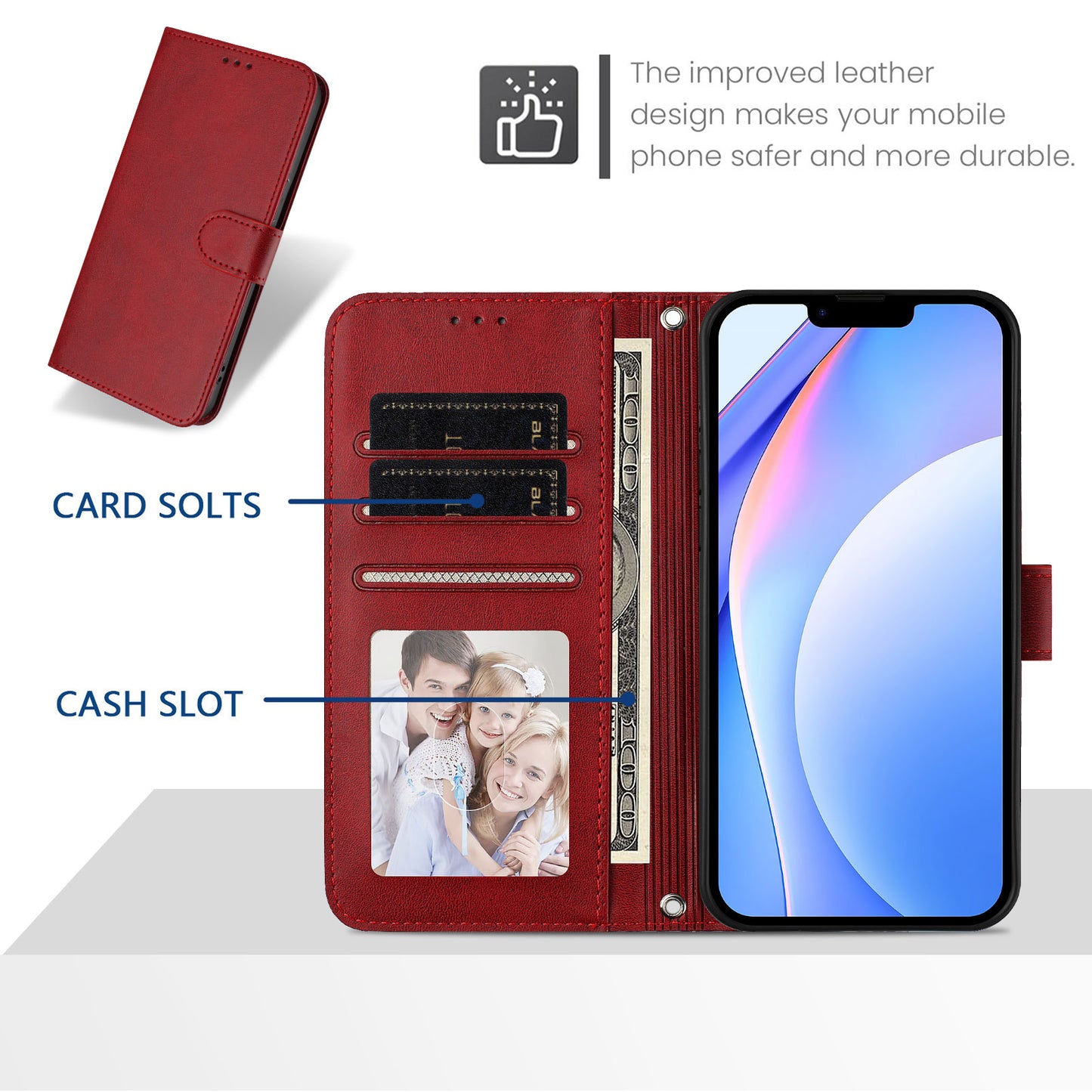 For iPhone 17 Pro Max Wallet Case RFID Blocking Calf Texture Leather Stand Phone Cover with Strap - Wine Red