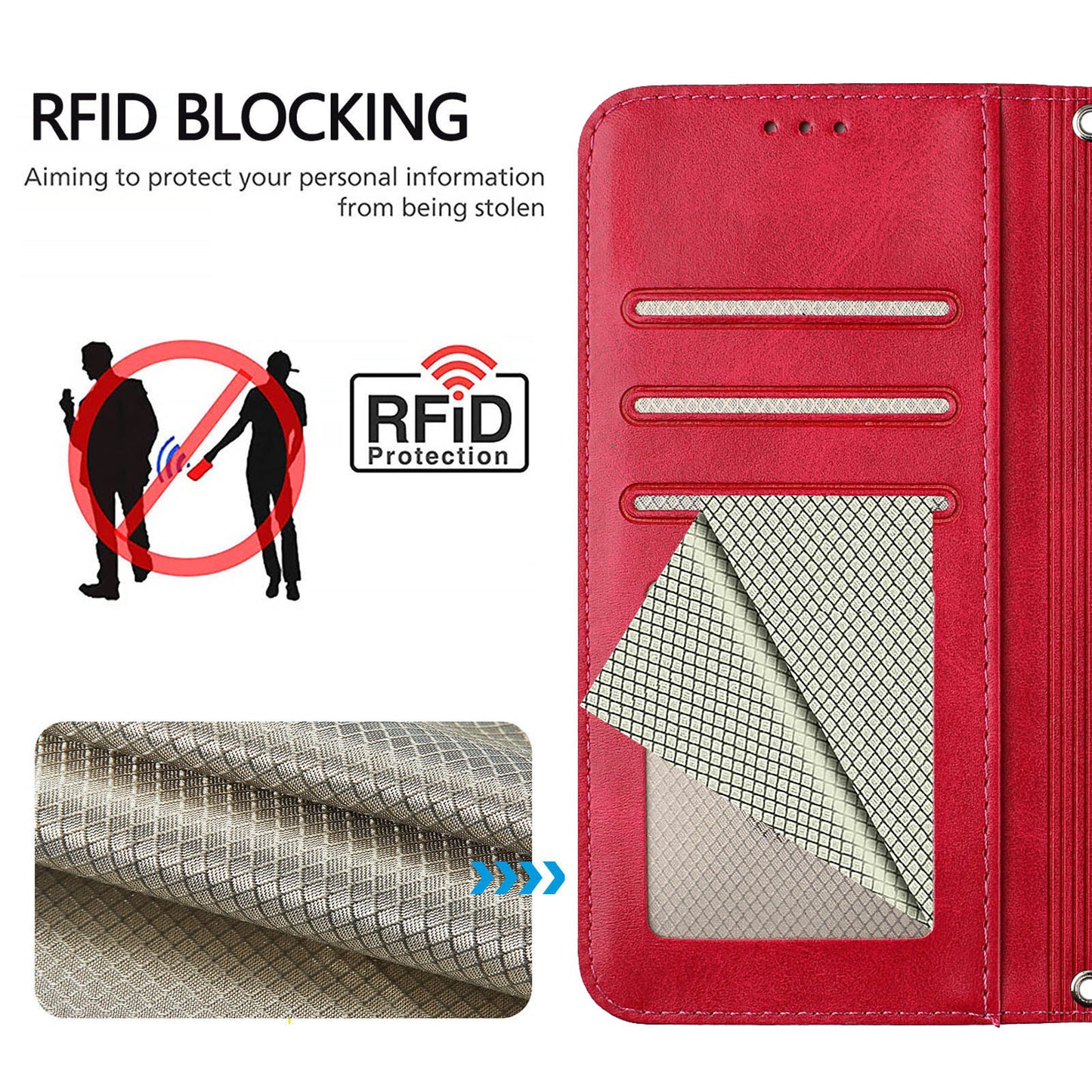 For iPhone 17 Pro Max Wallet Case RFID Blocking Calf Texture Leather Stand Phone Cover with Strap - Rose