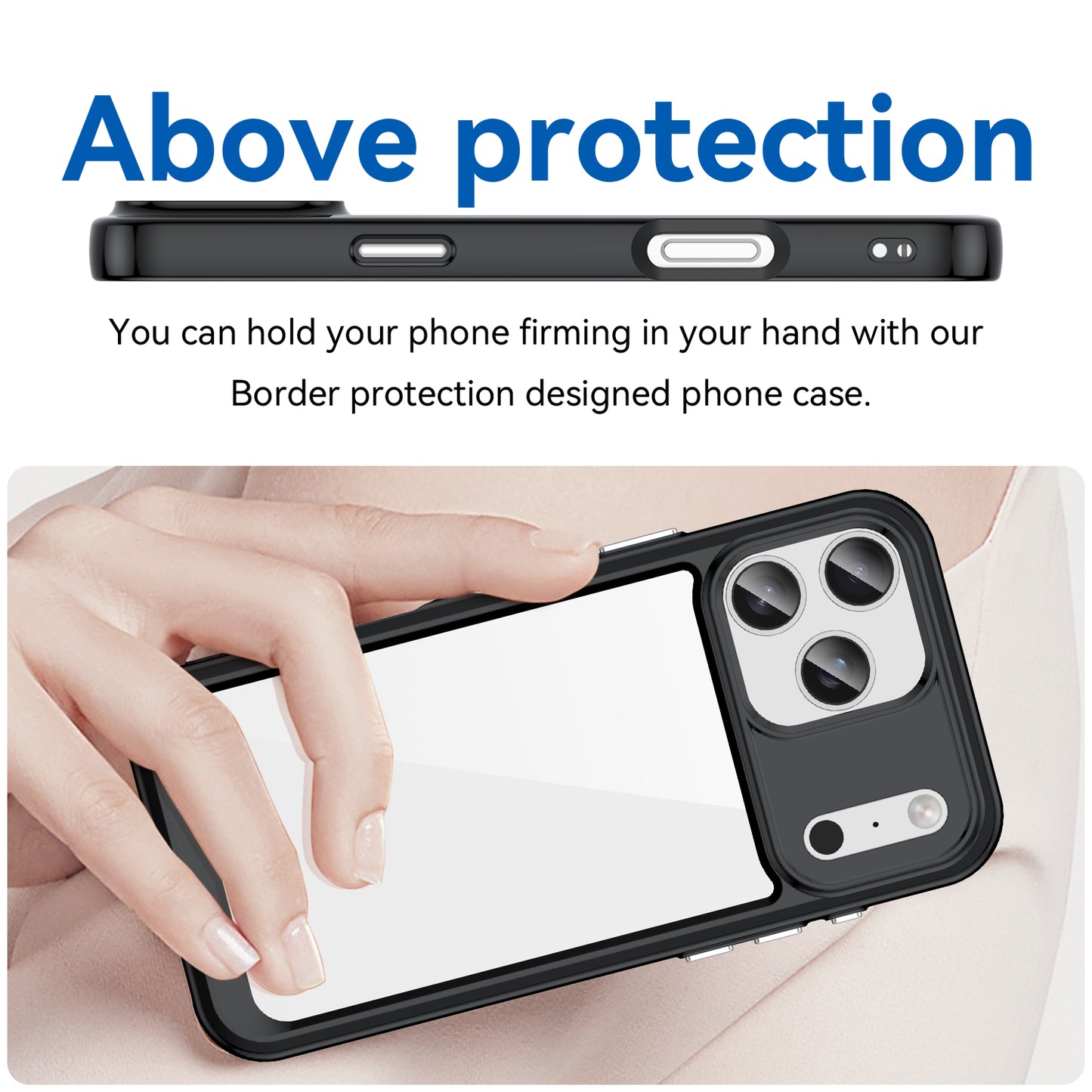 For iPhone 17 Pro Max Back Cover WANLONFENG XC Series TPU Acrylic Phone Case with Tempered Glass Film - Black