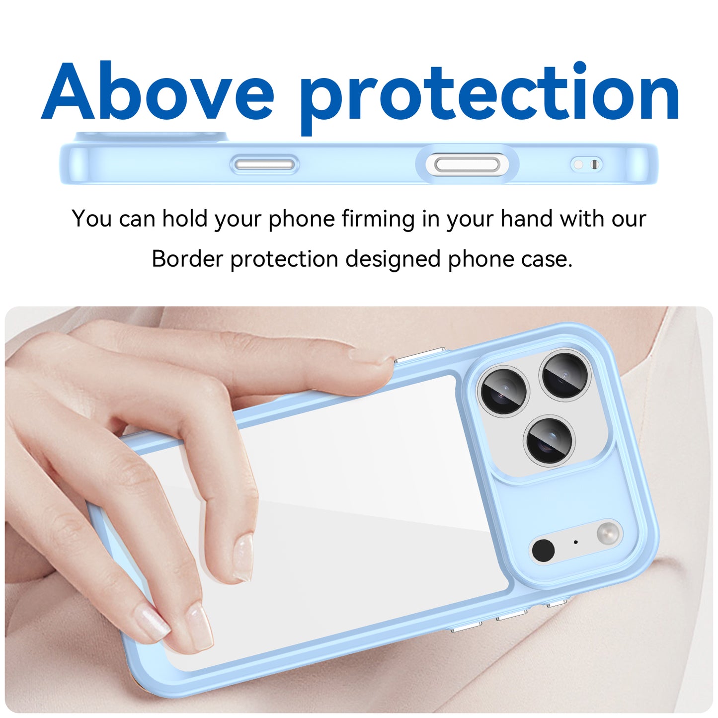 For iPhone 17 Pro Max Back Cover WANLONFENG XC Series TPU Acrylic Phone Case with Tempered Glass Film - Blue