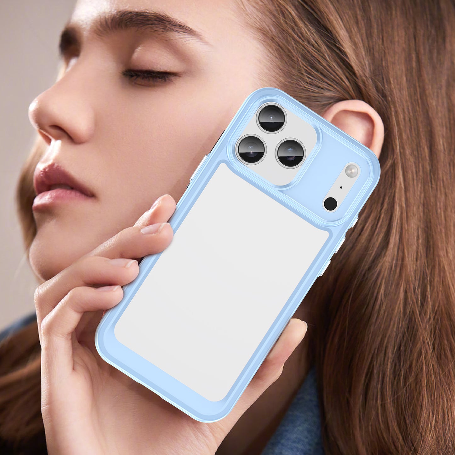 For iPhone 17 Pro Max Back Cover WANLONFENG XC Series TPU Acrylic Phone Case with Tempered Glass Film - Blue