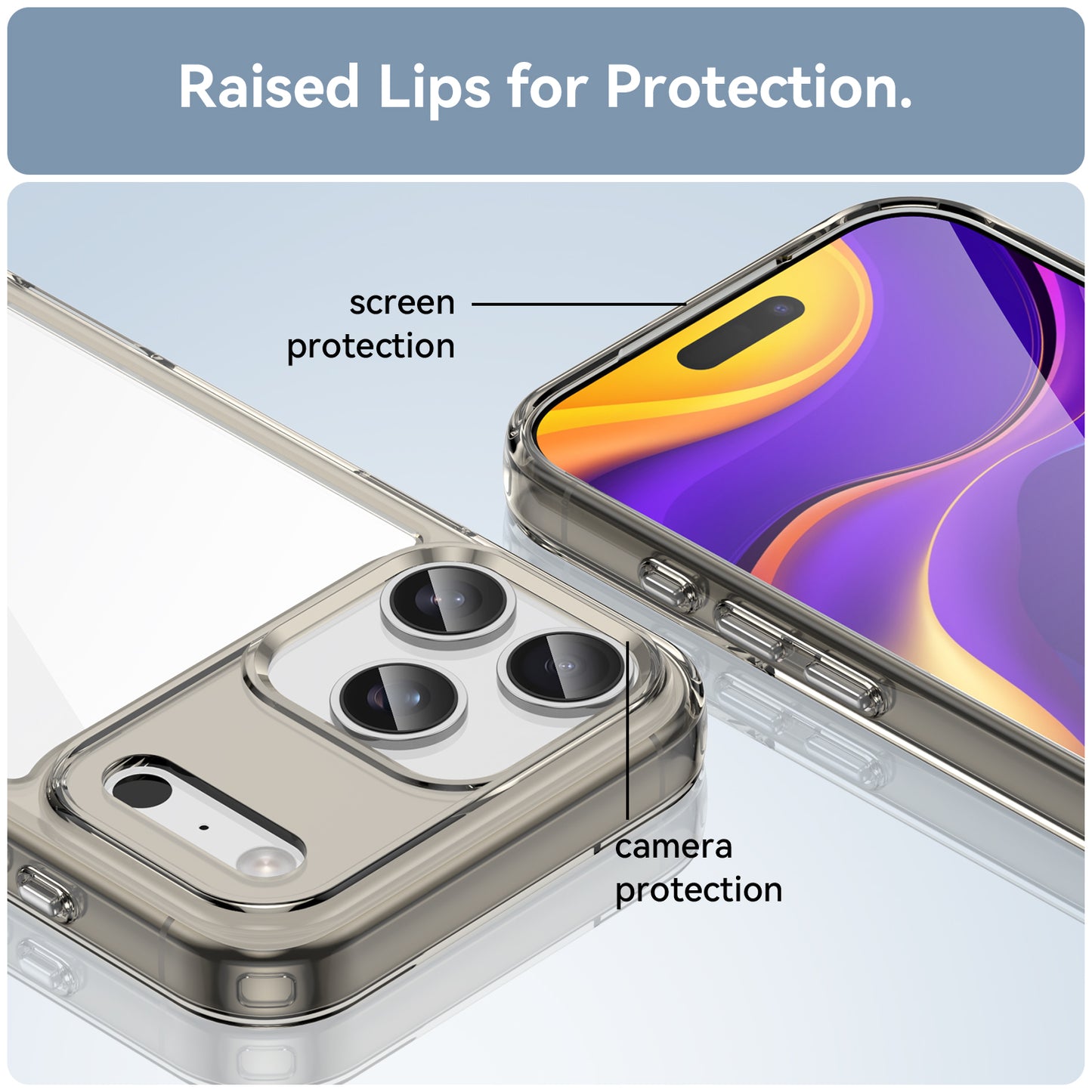 For iPhone 17 Pro Max Back Cover WANLONFENG XC Series TPU Acrylic Phone Case with Tempered Glass Film - Transparent Grey