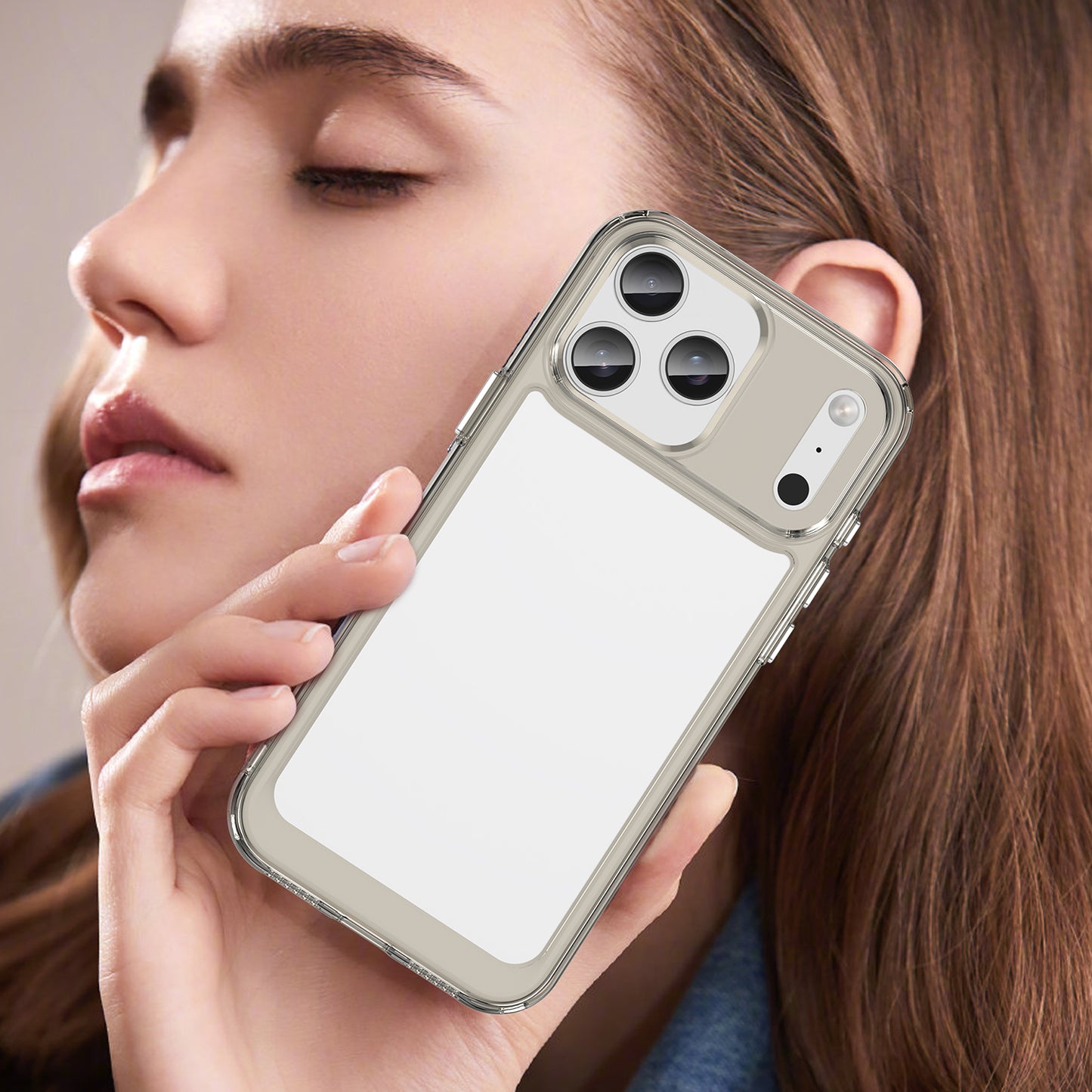 For iPhone 17 Pro Max Back Cover WANLONFENG XC Series TPU Acrylic Phone Case with Tempered Glass Film - Transparent Grey