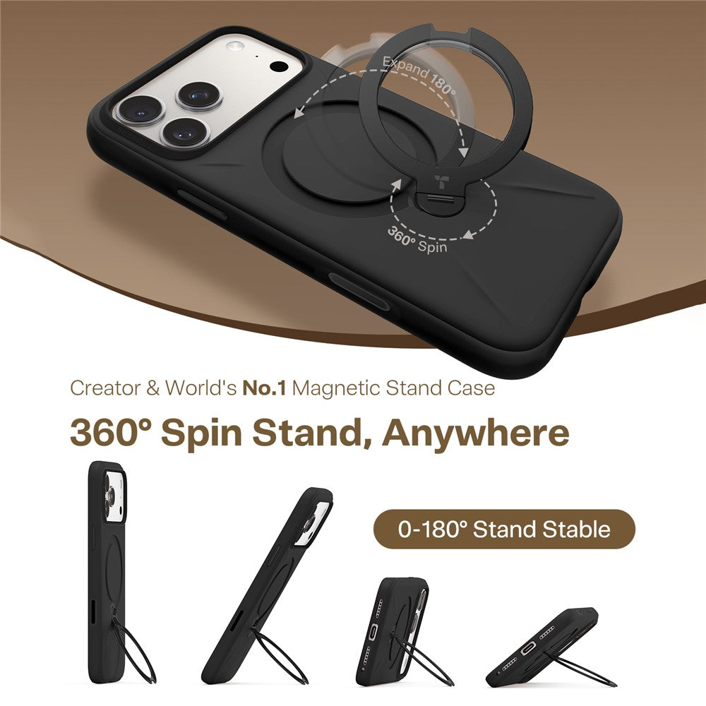 TORRAS Ostand Q Pro Series For iPhone 17 Pro Max Case Magnetic Ring Kickstand Liquid Silicone + PC Phone Cover - Black