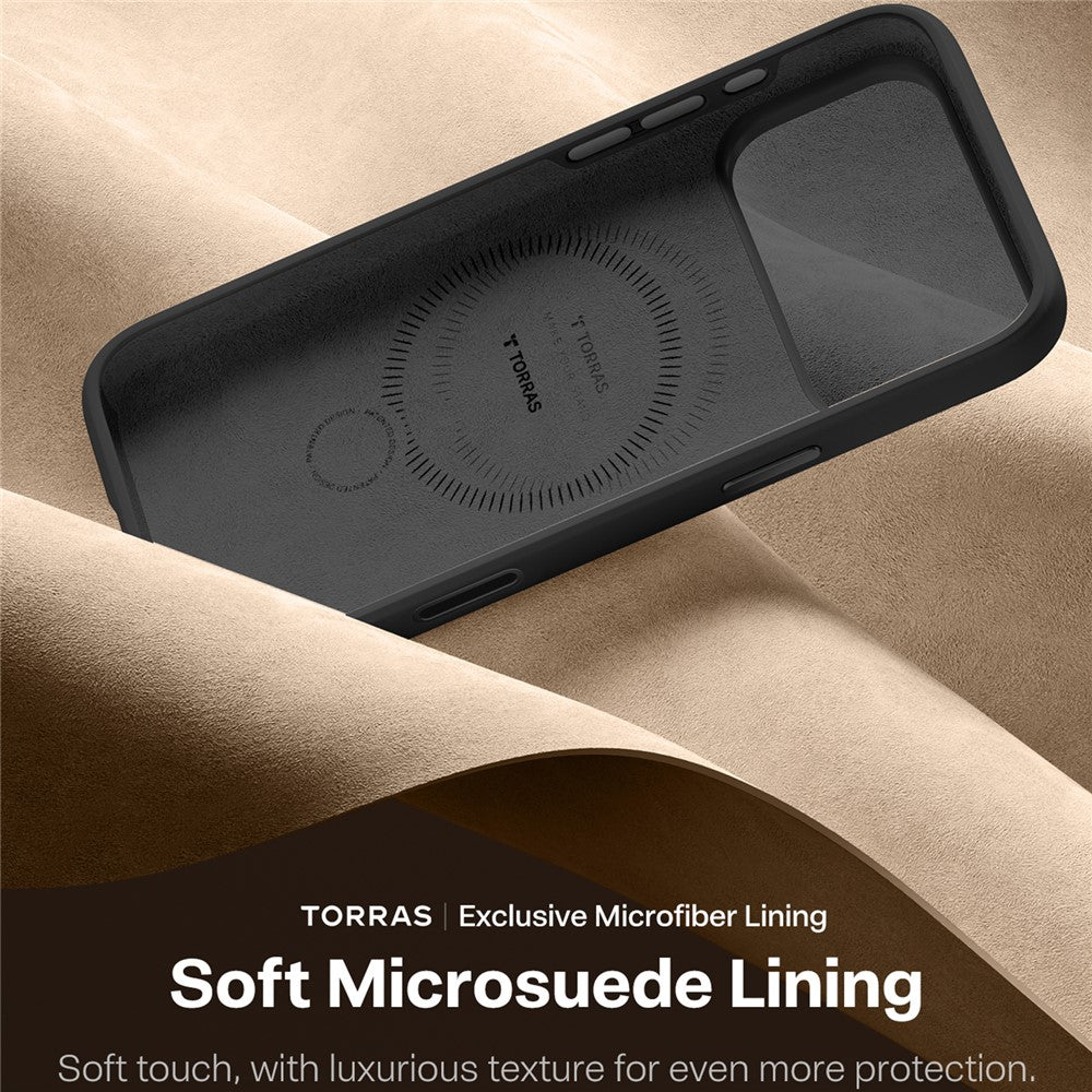 TORRAS Ostand Q Pro Series For iPhone 17 Pro Max Case Magnetic Ring Kickstand Liquid Silicone + PC Phone Cover - Black