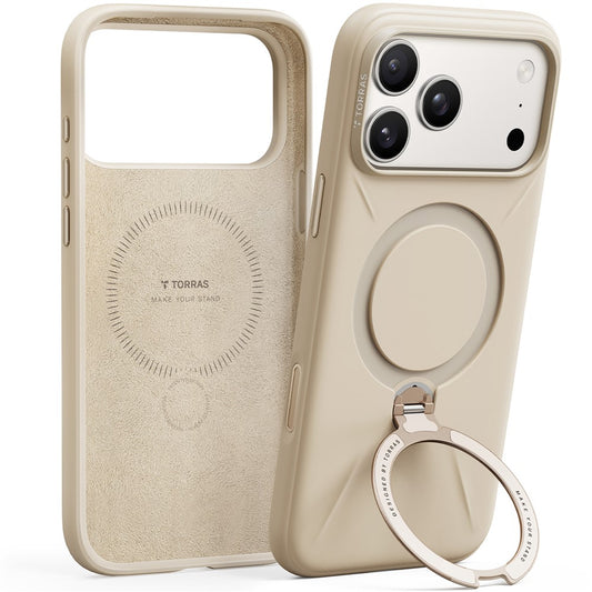 TORRAS Ostand Q Pro Series For iPhone 17 Pro Max Case Magnetic Ring Kickstand Liquid Silicone + PC Phone Cover - Desert Gold