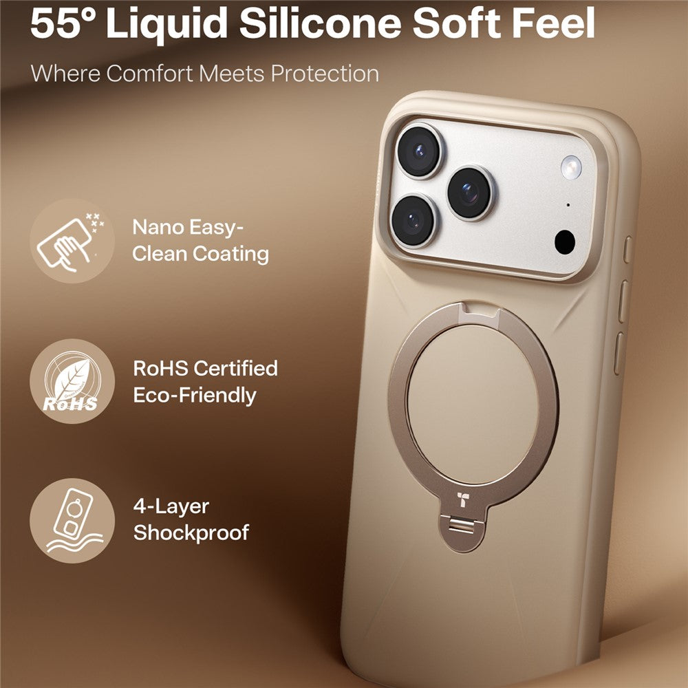 TORRAS Ostand Q Pro Series For iPhone 17 Pro Max Case Magnetic Ring Kickstand Liquid Silicone + PC Phone Cover - Desert Gold
