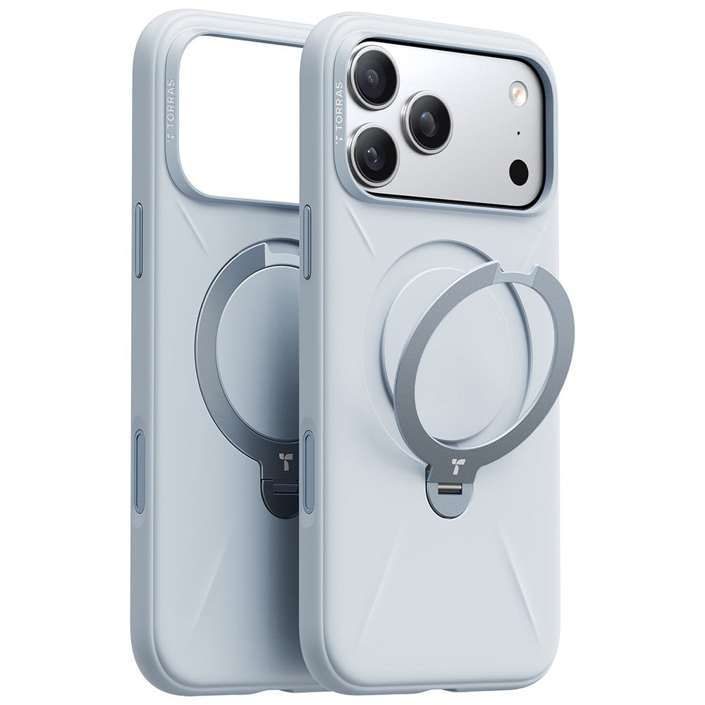 TORRAS Ostand Q Pro Series For iPhone 17 Pro Max Case Magnetic Ring Kickstand Liquid Silicone + PC Phone Cover - Baby Blue