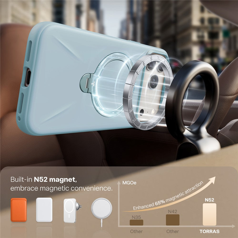 TORRAS Ostand Q Pro Series For iPhone 17 Pro Max Case Magnetic Ring Kickstand Liquid Silicone + PC Phone Cover - Baby Blue