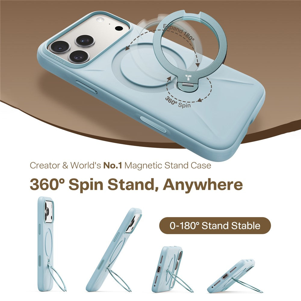 TORRAS Ostand Q Pro Series For iPhone 17 Pro Max Case Magnetic Ring Kickstand Liquid Silicone + PC Phone Cover - Baby Blue