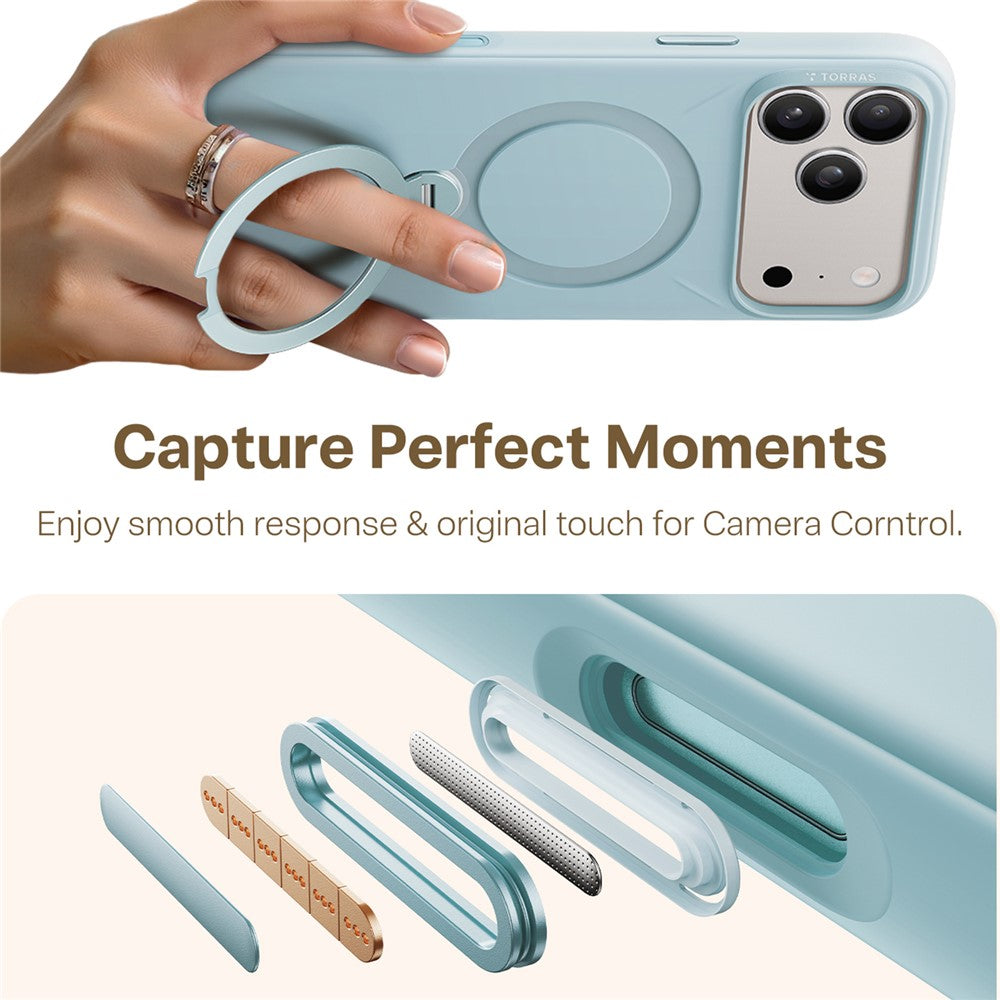TORRAS Ostand Q Pro Series For iPhone 17 Pro Max Case Magnetic Ring Kickstand Liquid Silicone + PC Phone Cover - Baby Blue