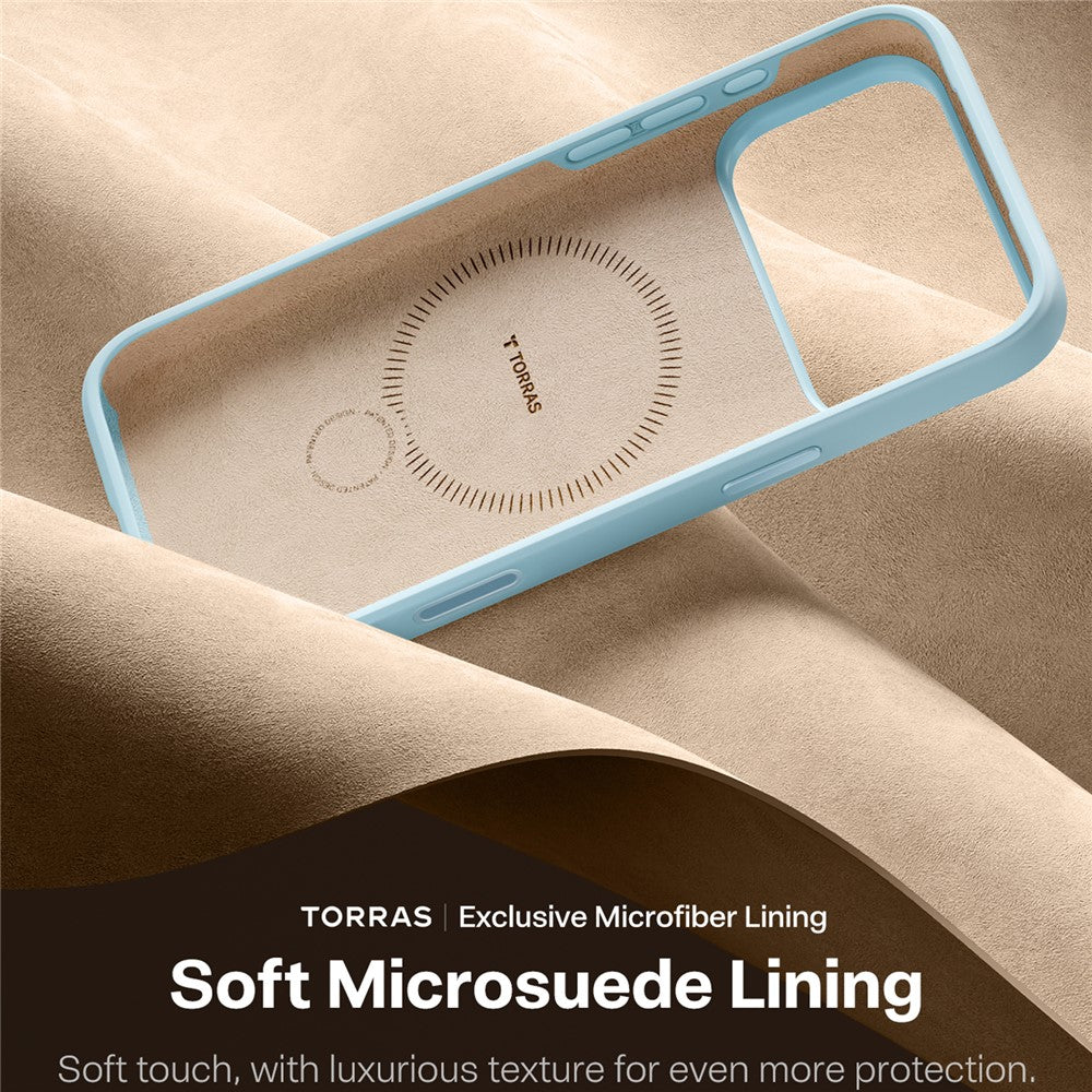 TORRAS Ostand Q Pro Series For iPhone 17 Pro Max Case Magnetic Ring Kickstand Liquid Silicone + PC Phone Cover - Baby Blue