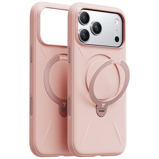 TORRAS Ostand Q Pro Series For iPhone 17 Pro Max Case Magnetic Ring Kickstand Liquid Silicone + PC Phone Cover - Pink