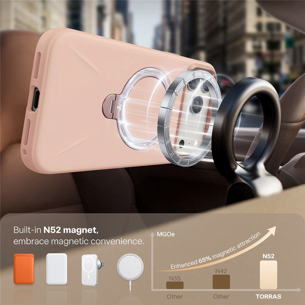 TORRAS Ostand Q Pro Series For iPhone 17 Pro Max Case Magnetic Ring Kickstand Liquid Silicone + PC Phone Cover - Pink