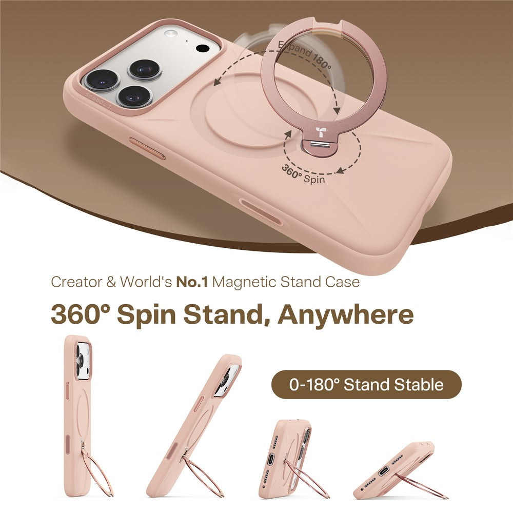 TORRAS Ostand Q Pro Series For iPhone 17 Pro Max Case Magnetic Ring Kickstand Liquid Silicone + PC Phone Cover - Pink