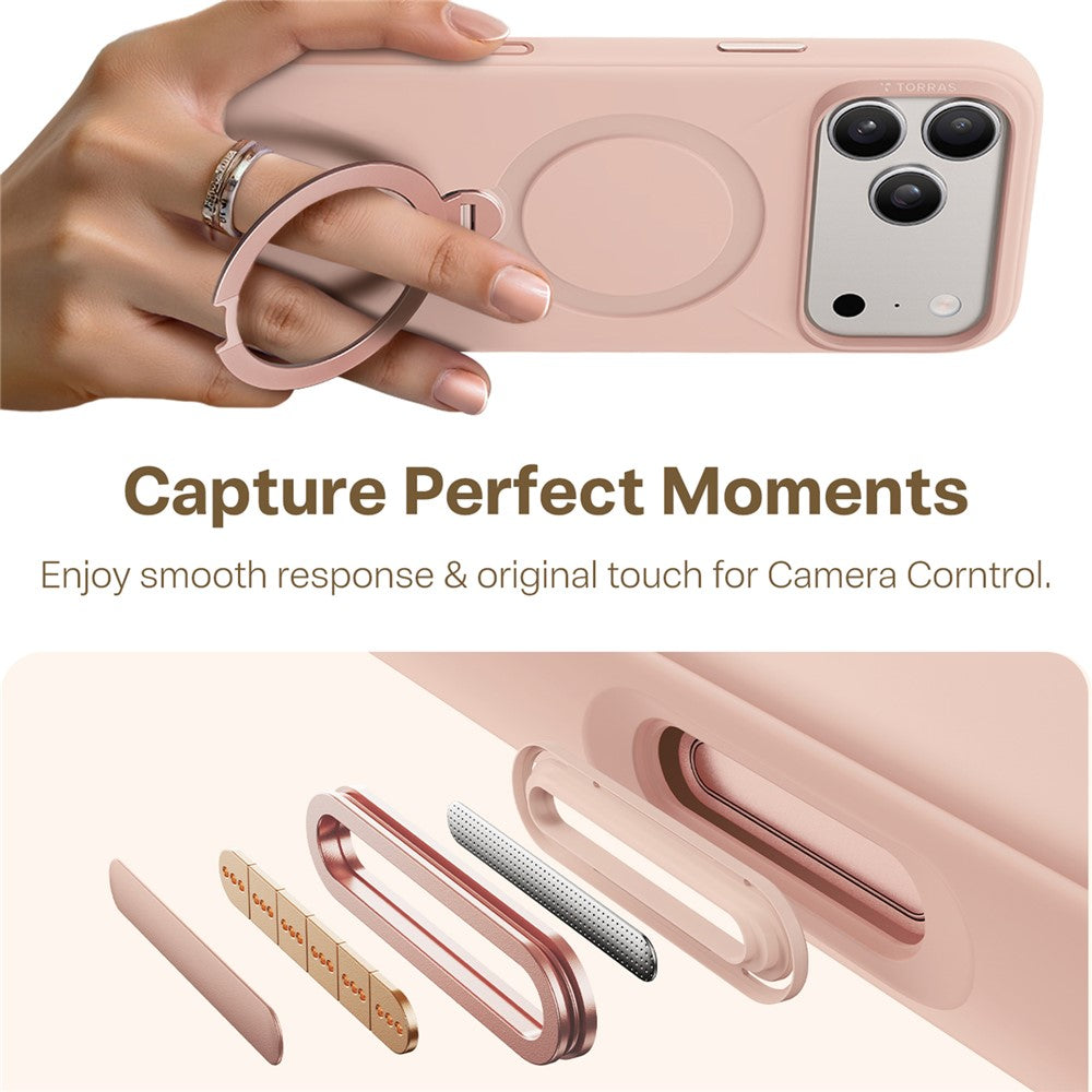 TORRAS Ostand Q Pro Series For iPhone 17 Pro Max Case Magnetic Ring Kickstand Liquid Silicone + PC Phone Cover - Pink