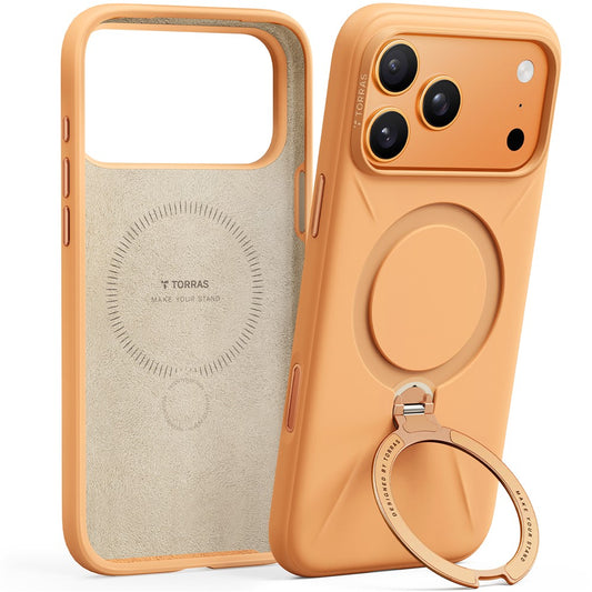 TORRAS Ostand Q Pro Series For iPhone 17 Pro Max Case Magnetic Ring Kickstand Liquid Silicone + PC Phone Cover - Orange
