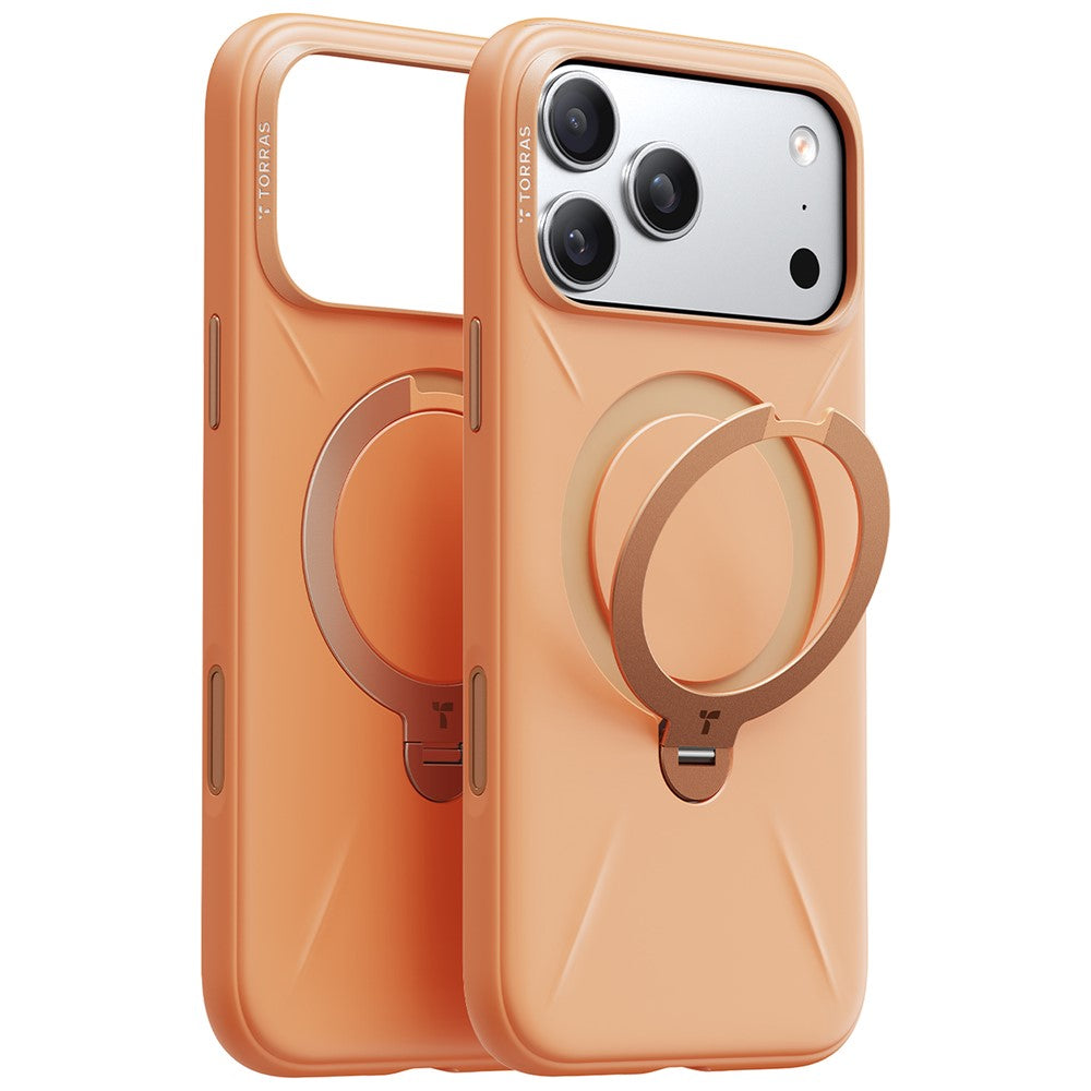TORRAS Ostand Q Pro Series For iPhone 17 Pro Max Case Magnetic Ring Kickstand Liquid Silicone + PC Phone Cover - Orange