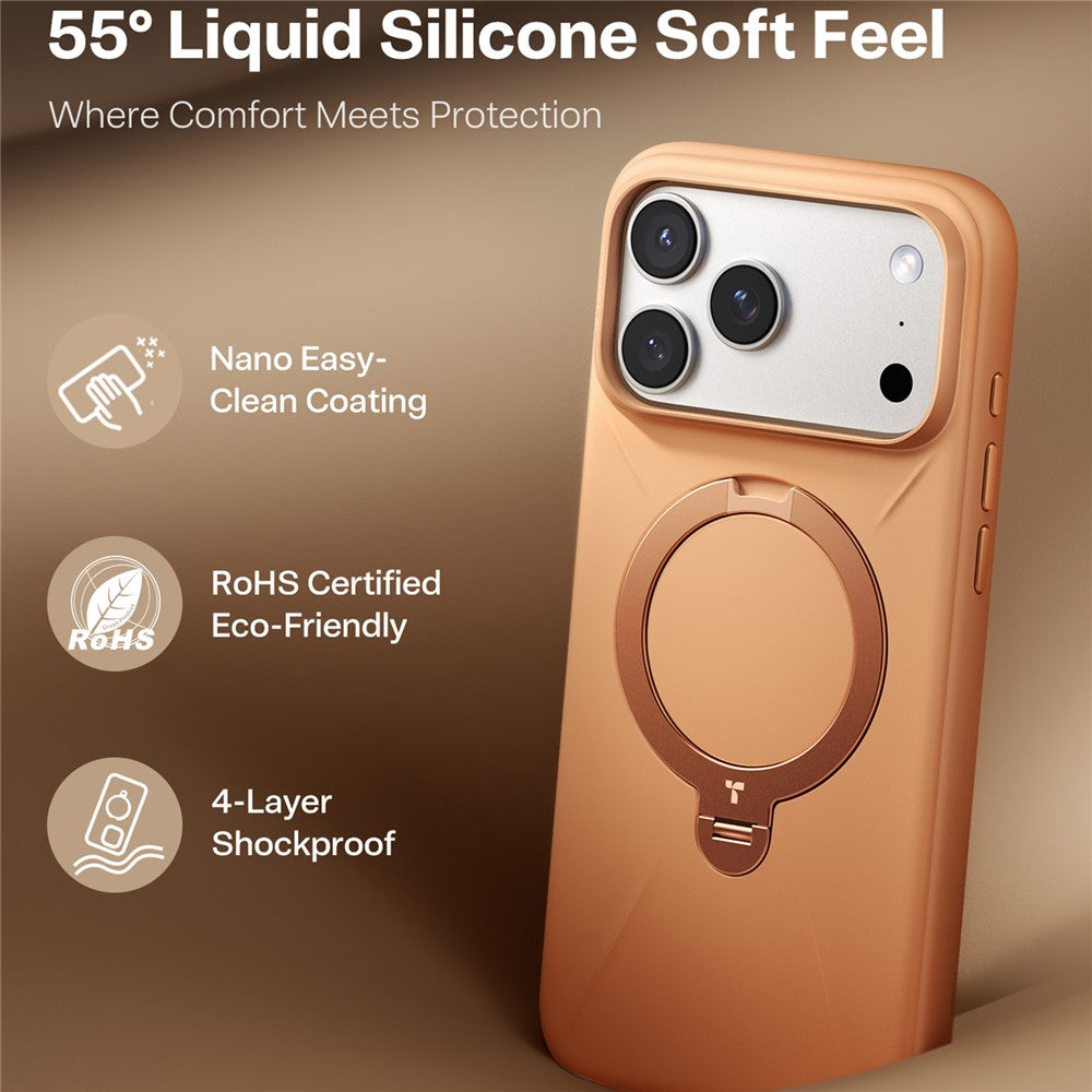 TORRAS Ostand Q Pro Series For iPhone 17 Pro Max Case Magnetic Ring Kickstand Liquid Silicone + PC Phone Cover - Orange