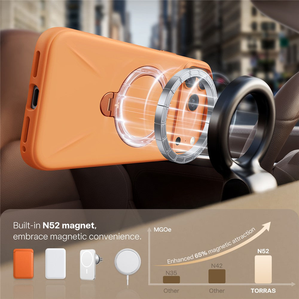 TORRAS Ostand Q Pro Series For iPhone 17 Pro Max Case Magnetic Ring Kickstand Liquid Silicone + PC Phone Cover - Orange