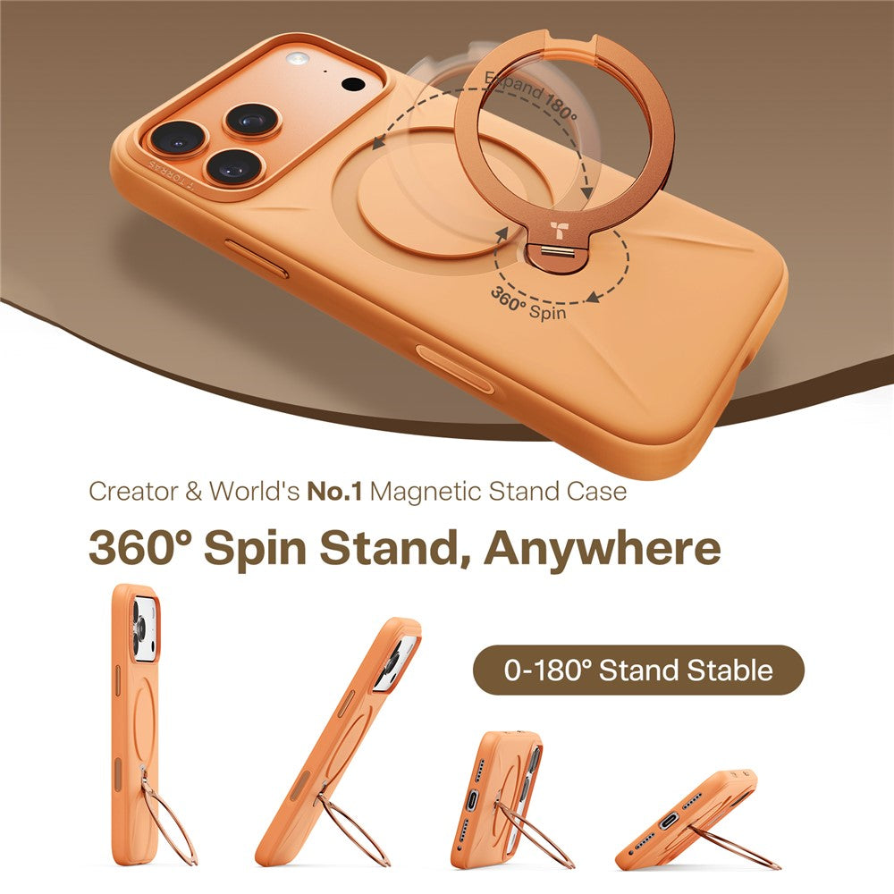 TORRAS Ostand Q Pro Series For iPhone 17 Pro Max Case Magnetic Ring Kickstand Liquid Silicone + PC Phone Cover - Orange