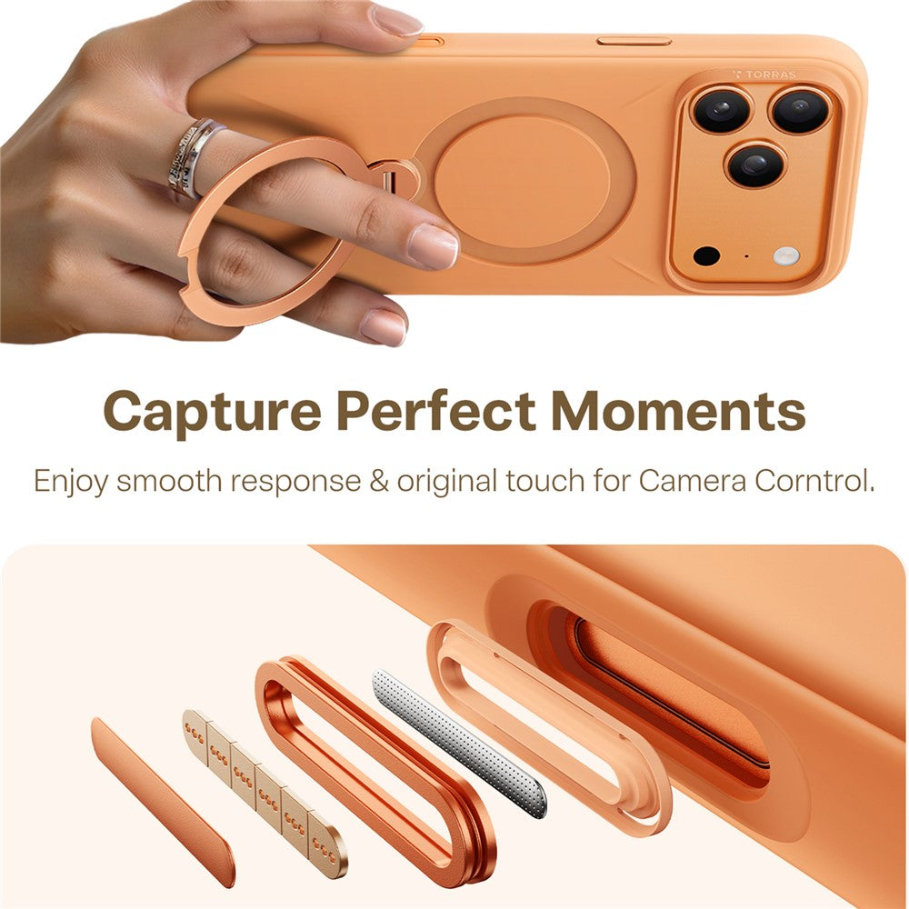 TORRAS Ostand Q Pro Series For iPhone 17 Pro Max Case Magnetic Ring Kickstand Liquid Silicone + PC Phone Cover - Orange