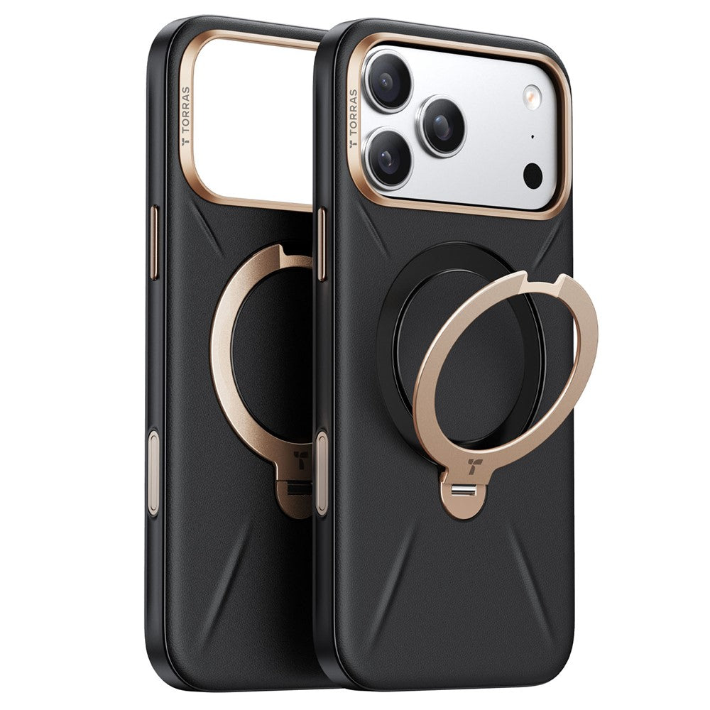 TORRAS Ostand Q PRO Leather Series For iPhone 17 Pro Max Case Compatible with MagSafe Kickstand Phone Cover - Black