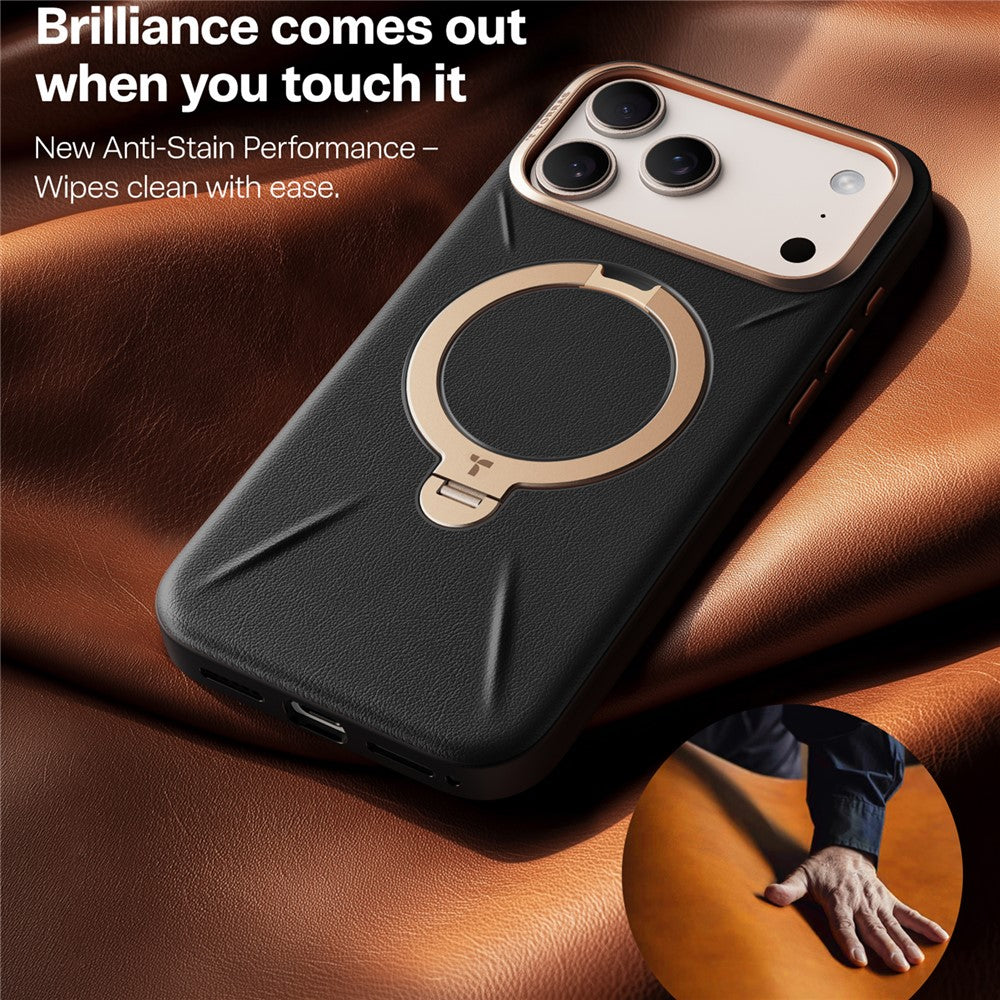 TORRAS Ostand Q PRO Leather Series For iPhone 17 Pro Max Case Compatible with MagSafe Kickstand Phone Cover - Black