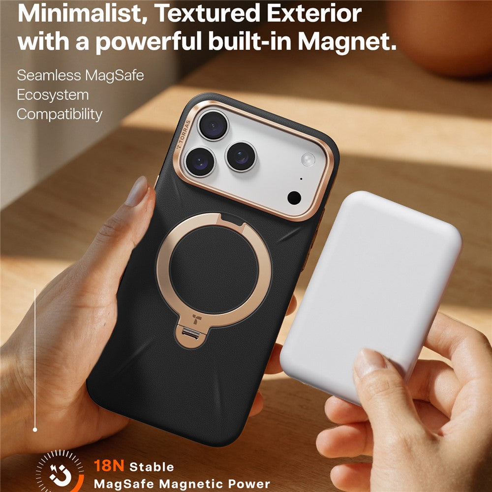 TORRAS Ostand Q PRO Leather Series For iPhone 17 Pro Max Case Compatible with MagSafe Kickstand Phone Cover - Black