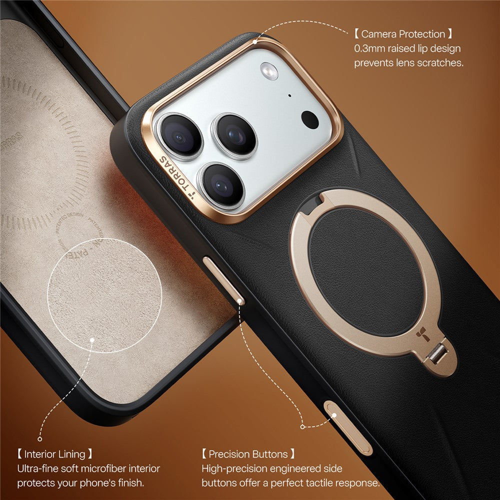 TORRAS Ostand Q PRO Leather Series For iPhone 17 Pro Max Case Compatible with MagSafe Kickstand Phone Cover - Black