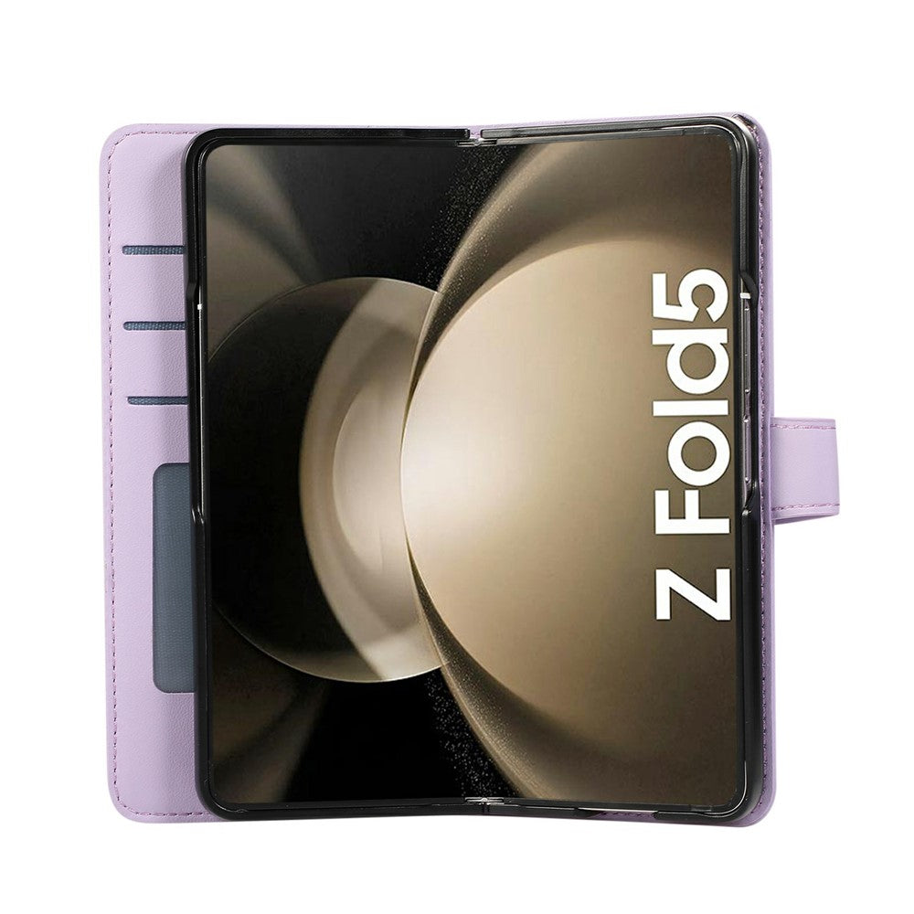 For Samsung Galaxy Z Fold7 5G Case Splicing Imprinted Rhombus Leather Phone Cover with Wrist Strap - Purple