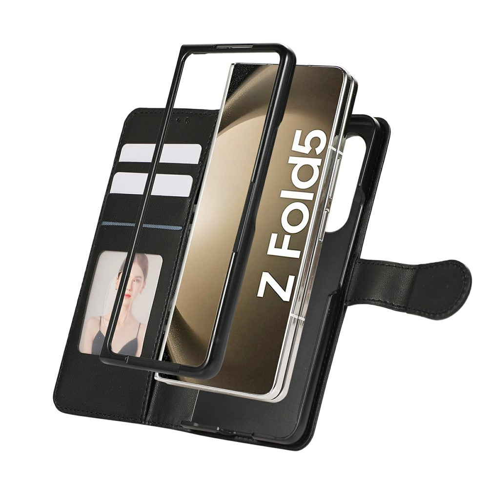 For Samsung Galaxy Z Fold7 5G Case Splicing Imprinted Rhombus Leather Phone Cover with Wrist Strap - Black