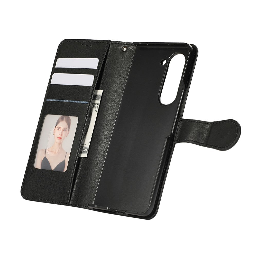 For Samsung Galaxy Z Fold7 5G Case Splicing Imprinted Rhombus Leather Phone Cover with Wrist Strap - Black