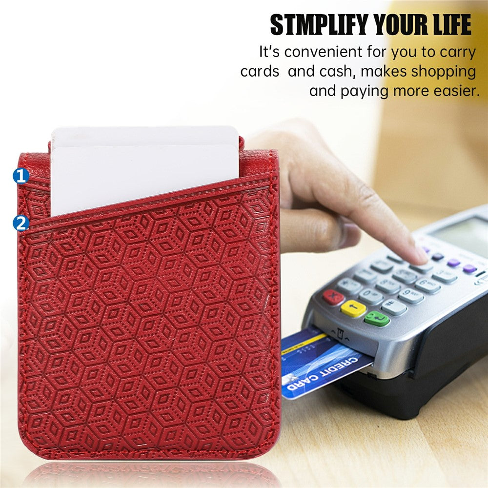 For Samsung Galaxy Z Flip7 5G Case Imprinted Rhombus Leather Phone Cover with Card Slots - Red