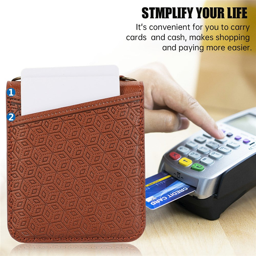 For Samsung Galaxy Z Flip7 5G Case Imprinted Rhombus Leather Phone Cover with Card Slots - Brown
