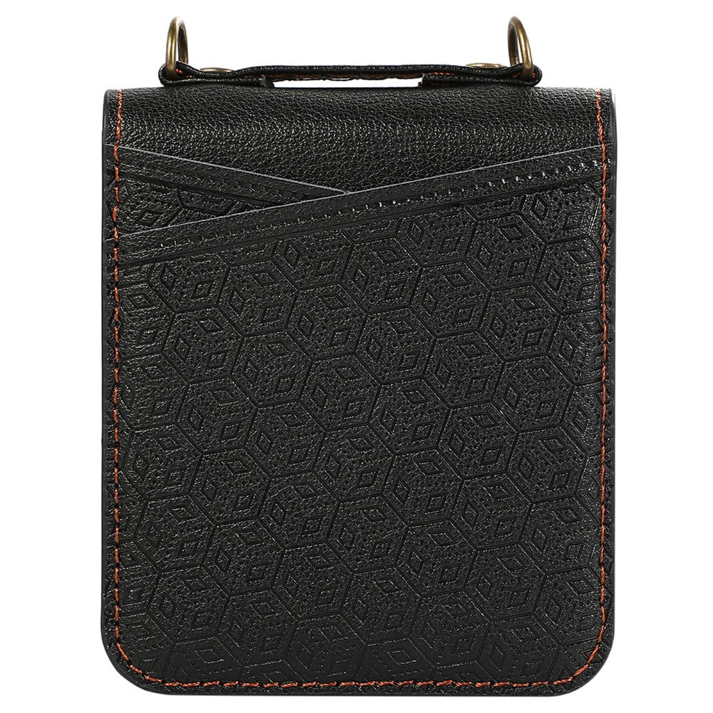 For Samsung Galaxy Z Flip7 5G Case Imprinted Rhombus Leather Phone Cover with Card Slots - Black