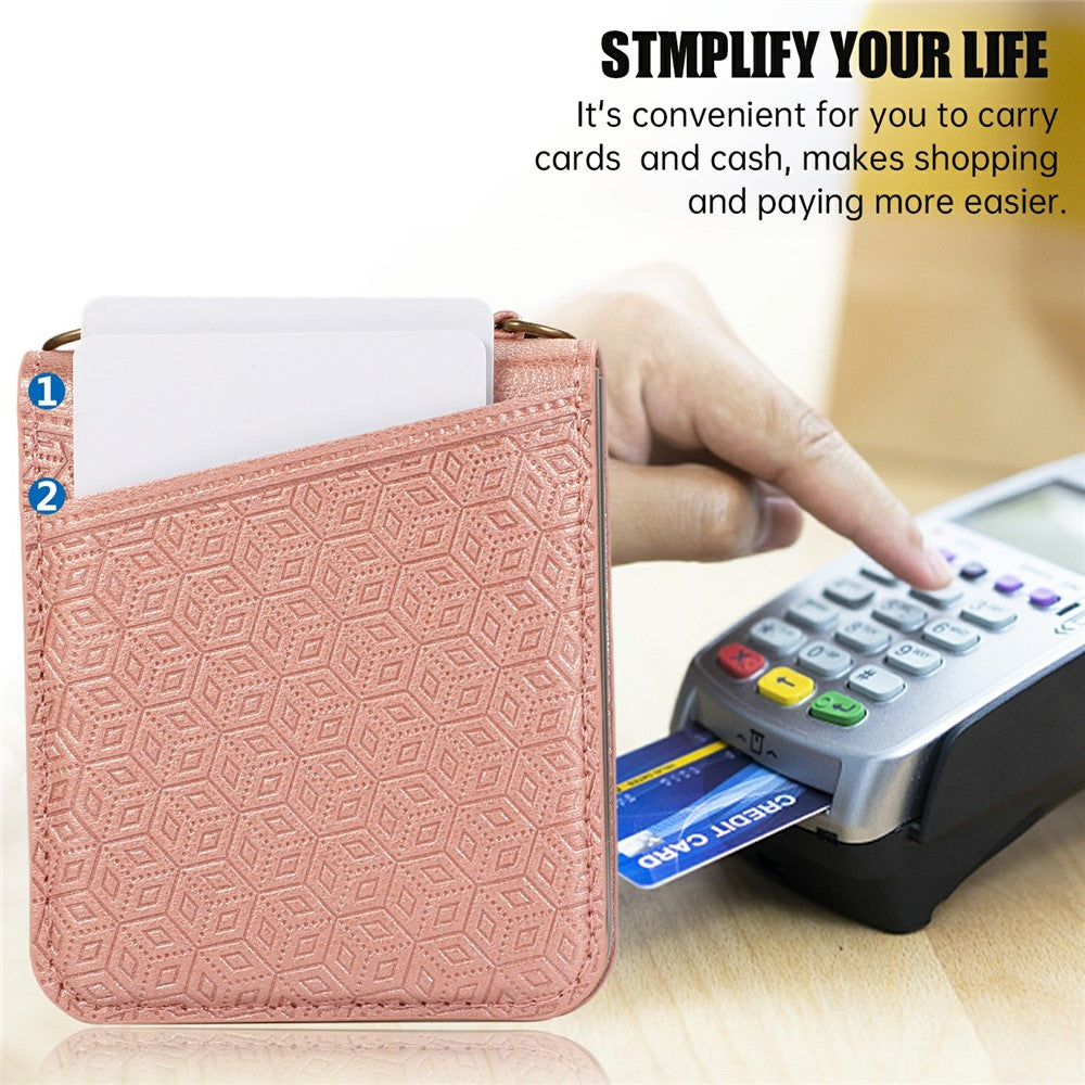 For Samsung Galaxy Z Flip7 5G Case Imprinted Rhombus Leather Phone Cover with Card Slots - Rose Gold