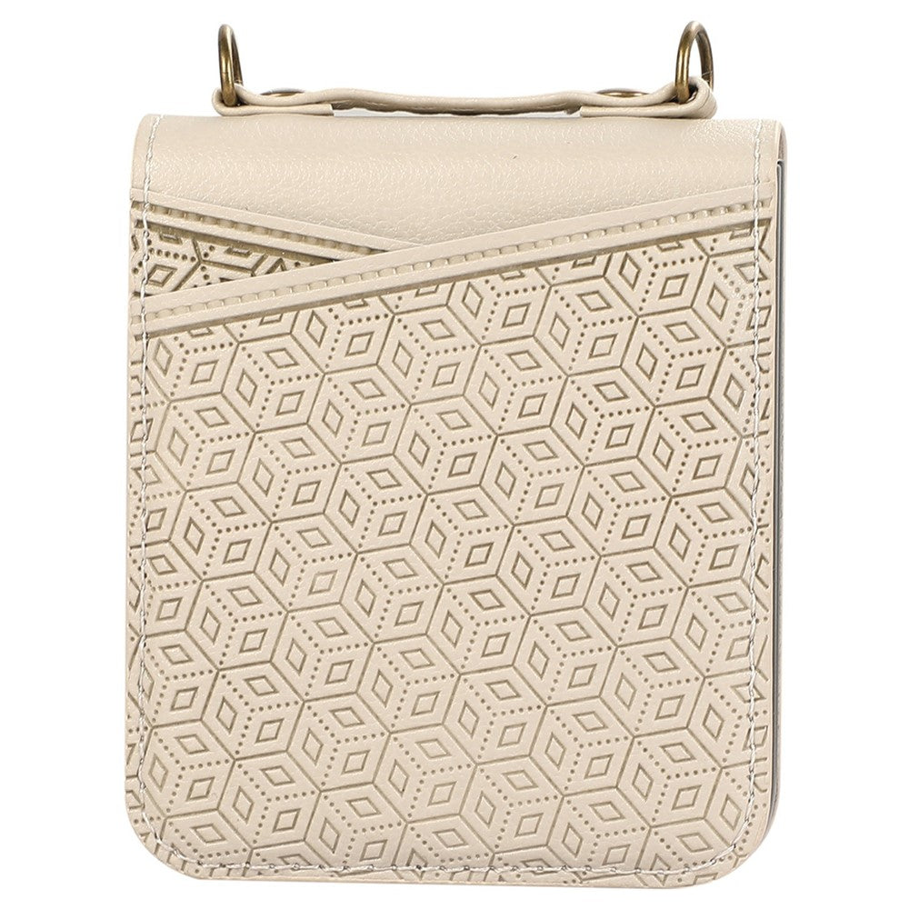 For Samsung Galaxy Z Flip7 5G Case Imprinted Rhombus Leather Phone Cover with Card Slots - Beige